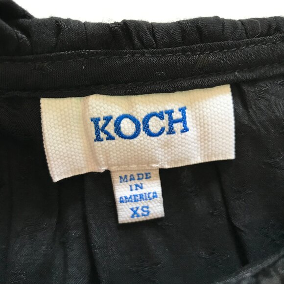 KOCH Popover Ruffle Blouse Top Shirt Womens XS Black Short Sleeve Button Front - Picture 4 of 11